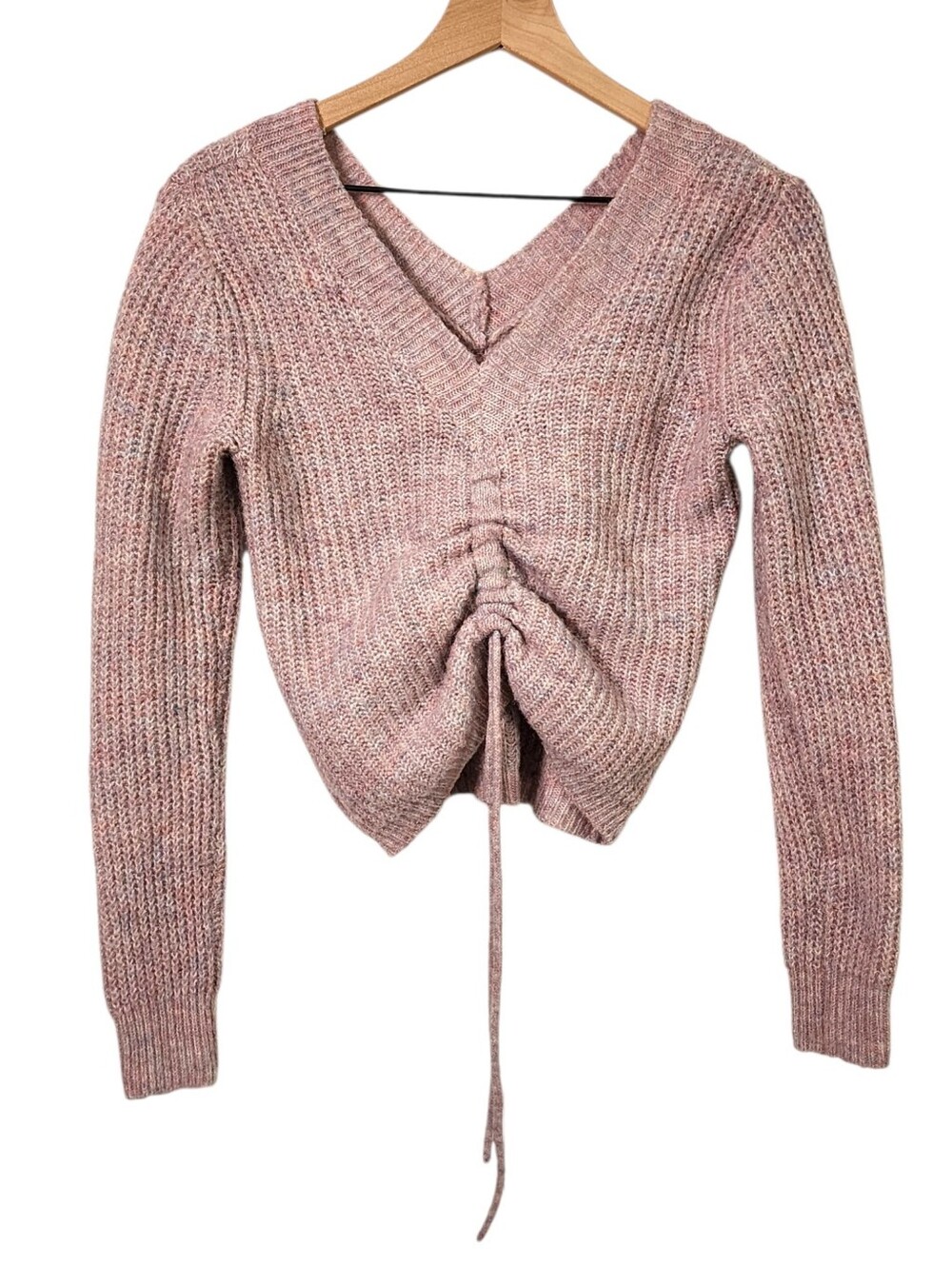 Willow & Wind Womens XS Marled Ruched Drawstring Knit Cropped Pullover Sweater